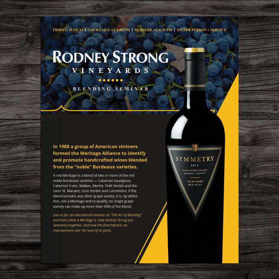 Wine advertisement design for American Winery, Rodney Strong Wine