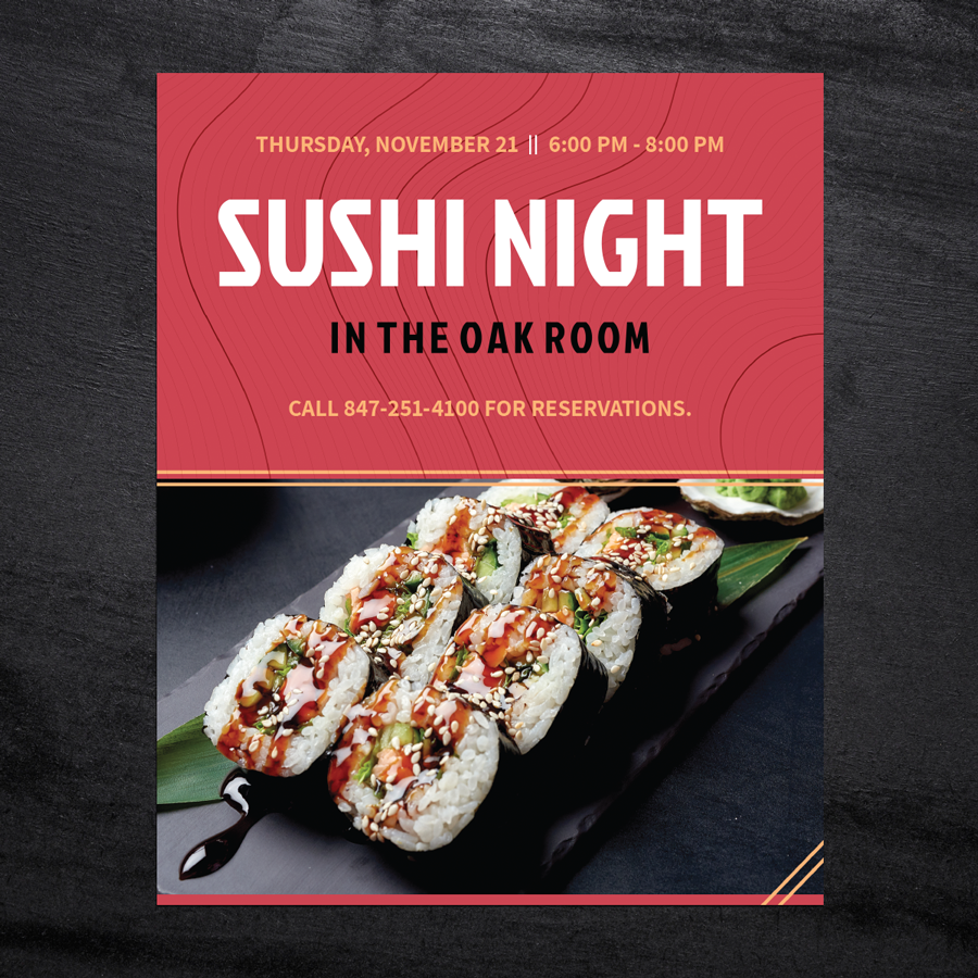 Sushi Night Advertisement Design for an event at Michigan Shores Club