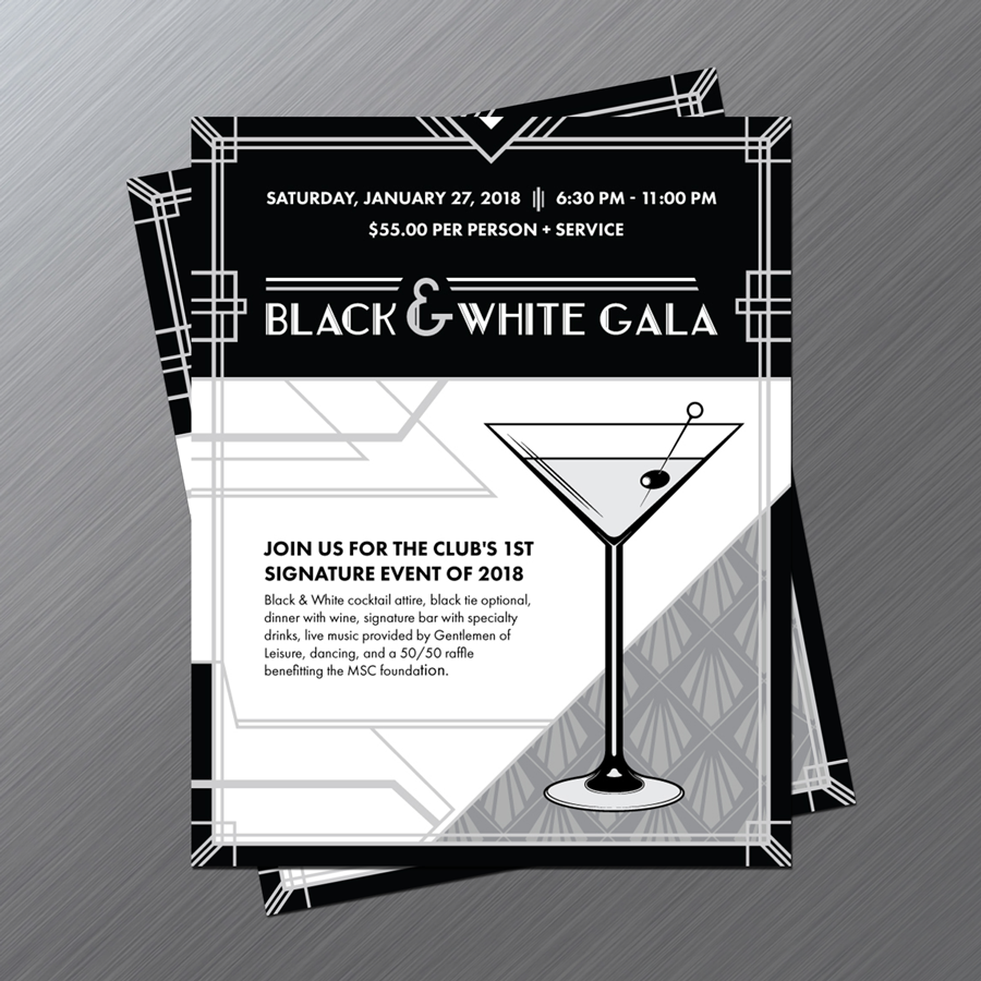 Black & White Gala Advertisement Design for an event at Michigan Shores Club