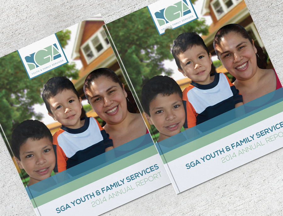 Annual report design for community non-profit organization, SGA Youth & Family Services