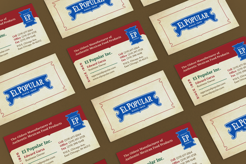 Business card design for mexican food manufacturer, El Popular
