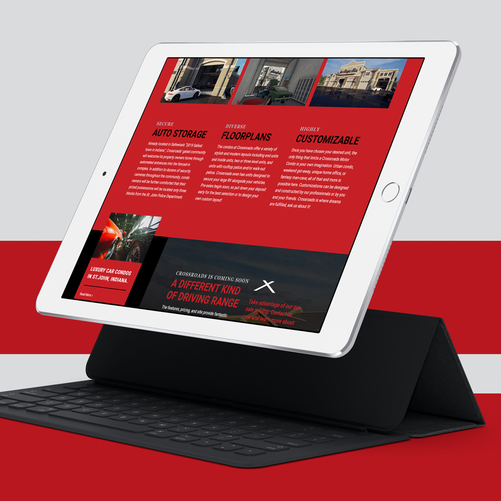 Tablet View of Web Development for Crossroads Motor Condos in St. John, Indiana