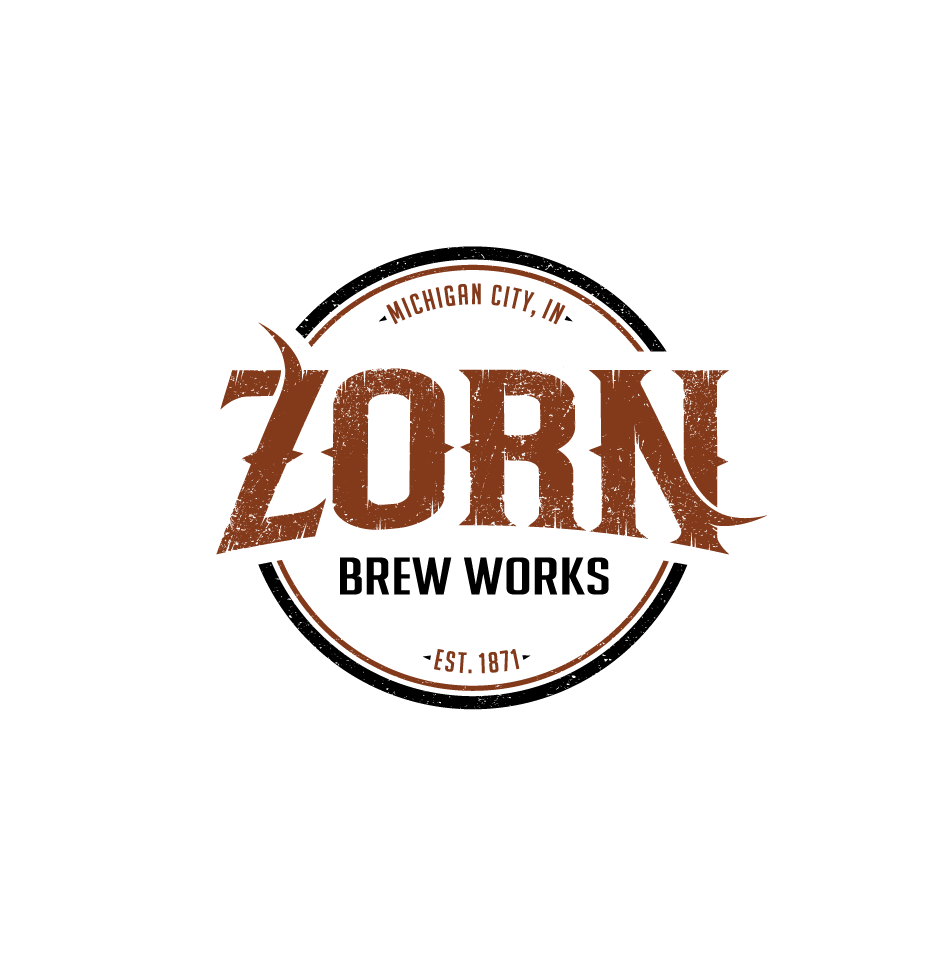 Brewery badge logo design for Zorn Brew Works in Michigan City, Indiana