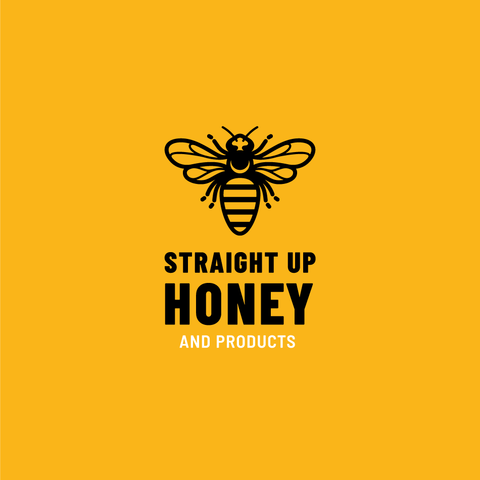 Straight Up Honey illustrative logo design on yellow