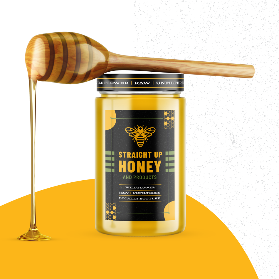 Straight Up Honey jar packaging design, front