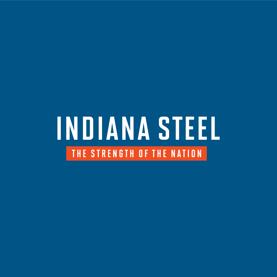 Indiana Steel wordmark logo on blue