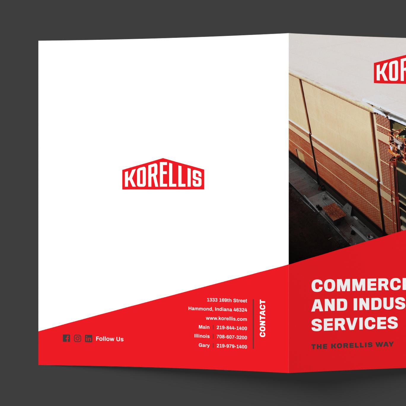 Bi-Fold back design for Korellis industrial services