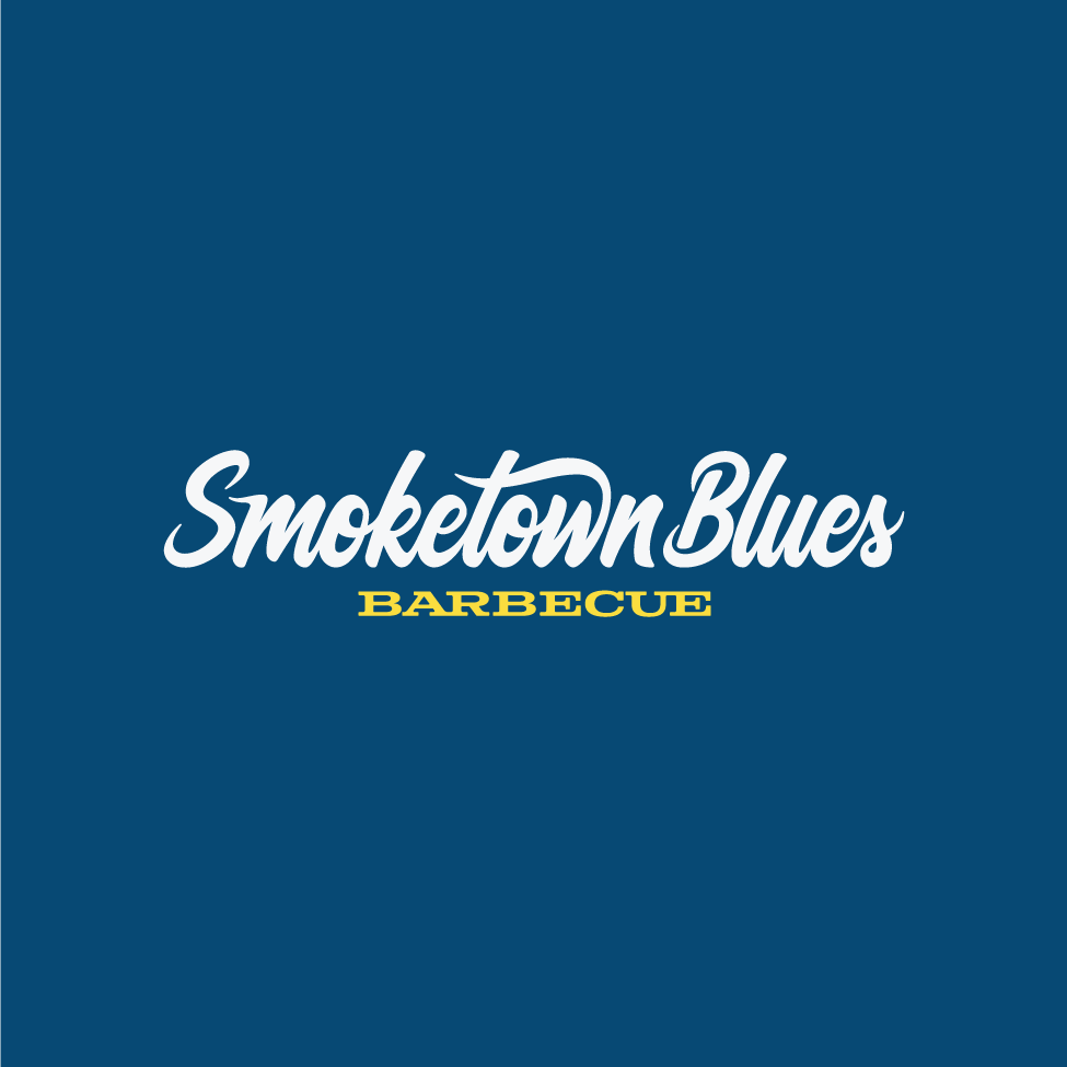Smoketown Blues Barbecue wordmark logo on blue