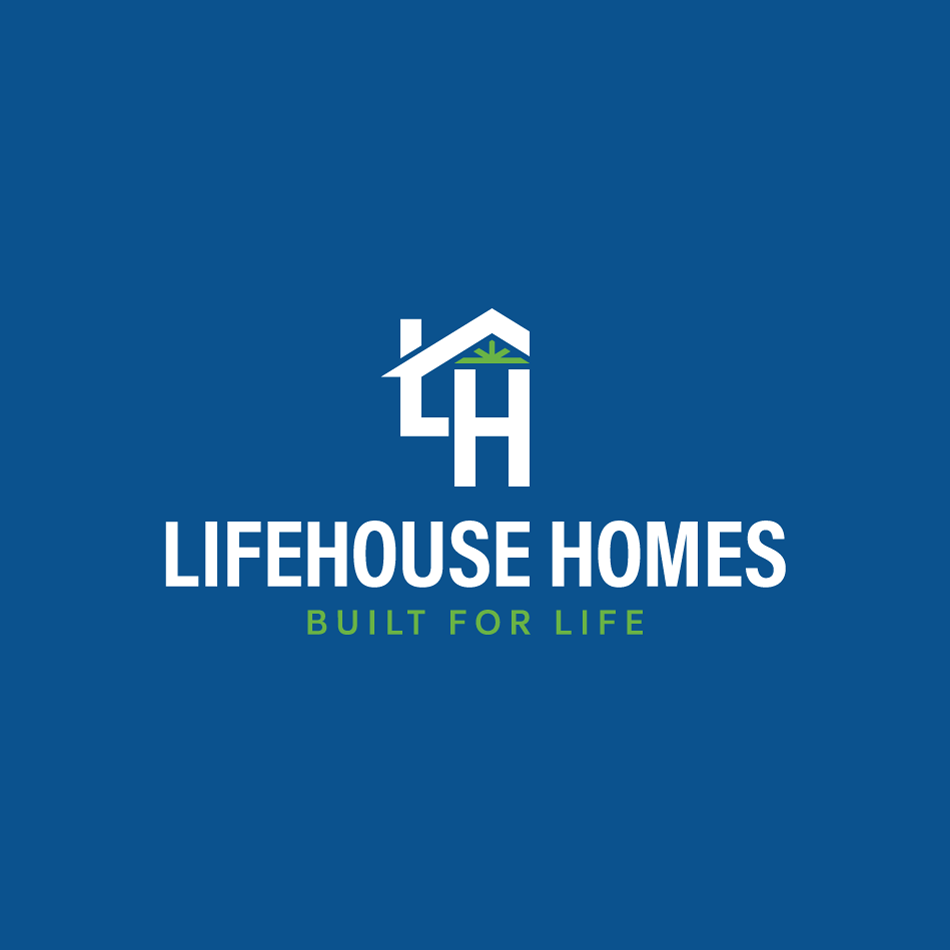 Lifehouse Homes monogram logo design on blue