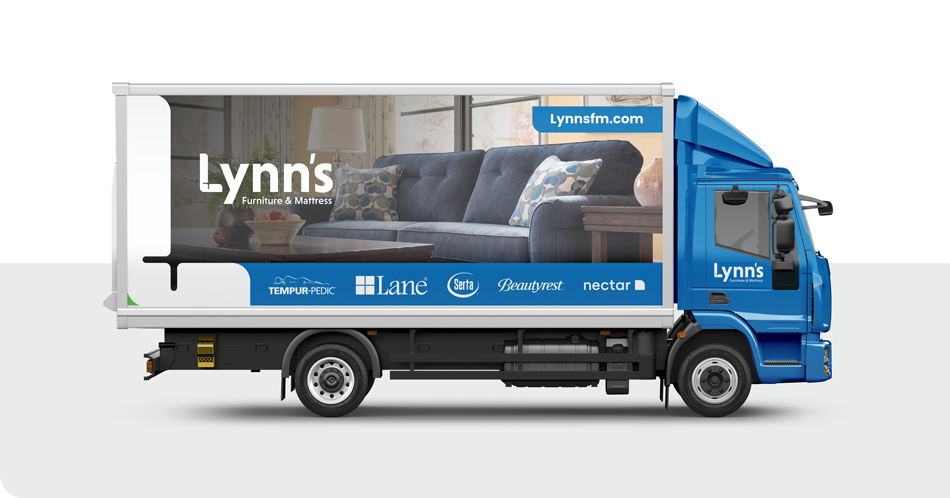 Lynn's Furniture & Mattress delivery truck design, passenger side
