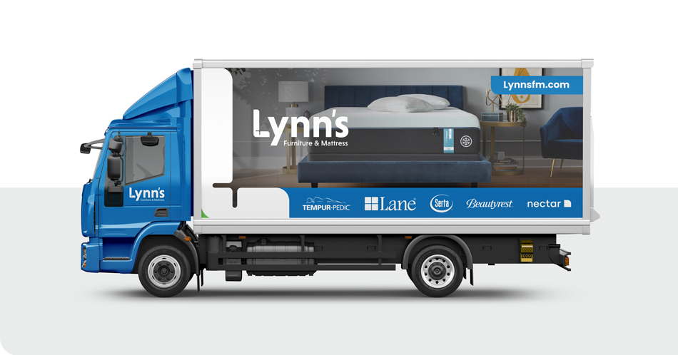 Lynn's Furniture & Mattress delivery truck design, driver side