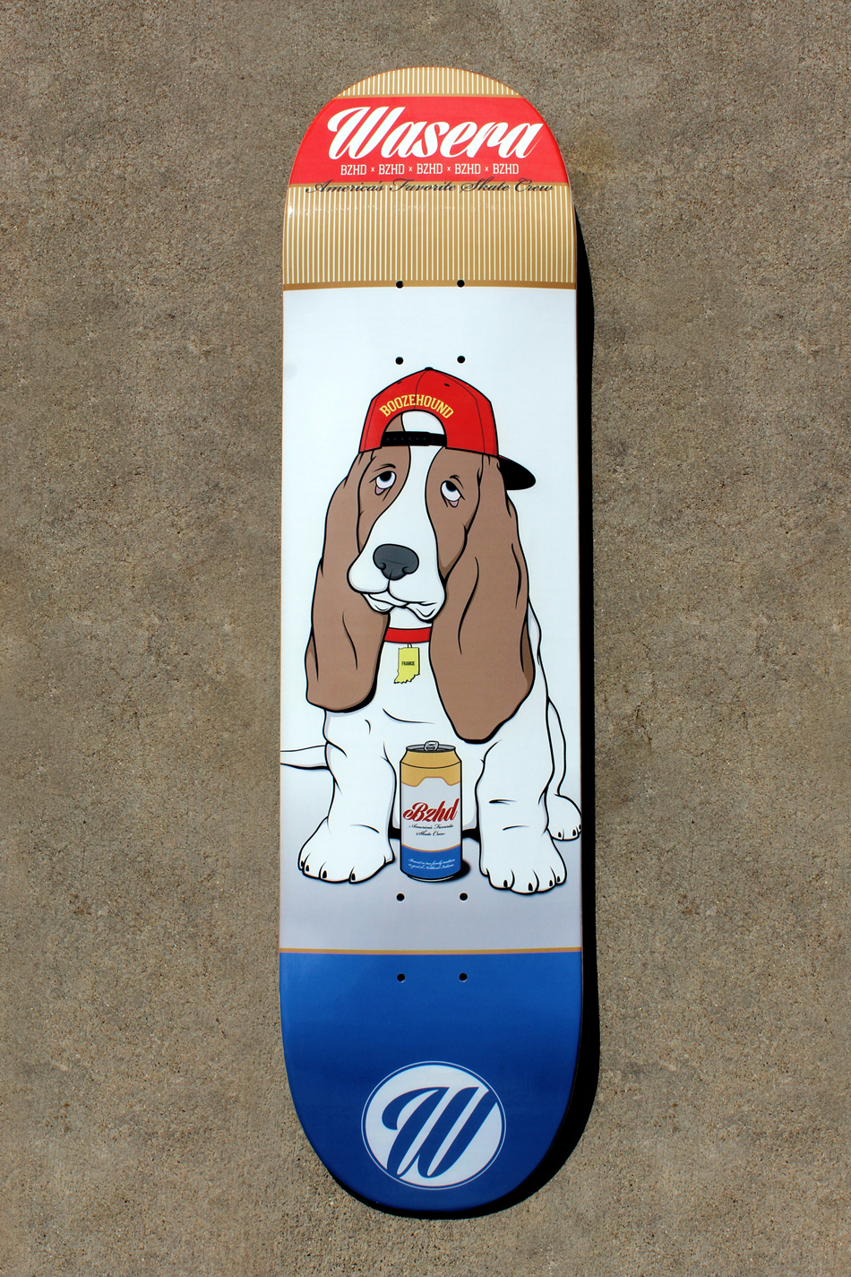 Boozehound illustration design of a dog with a Hams beer