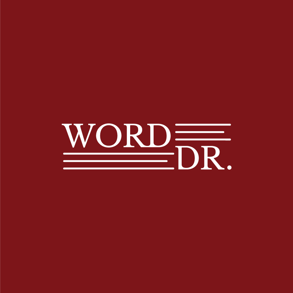 Word Dr. wordmark logo on maroon