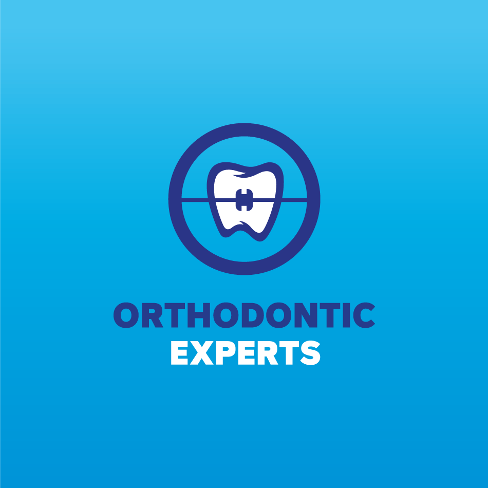 Orthodontic Experts logo design on blue