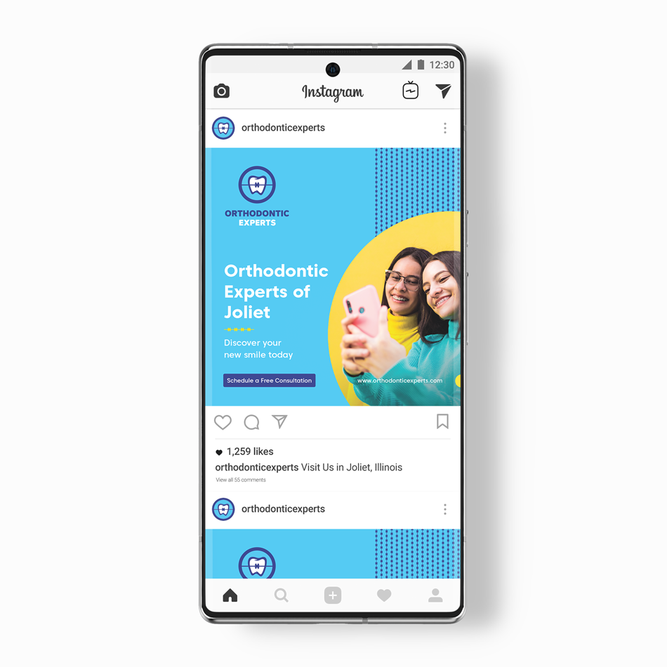 Social media advertisement design on a Google Pixel phone