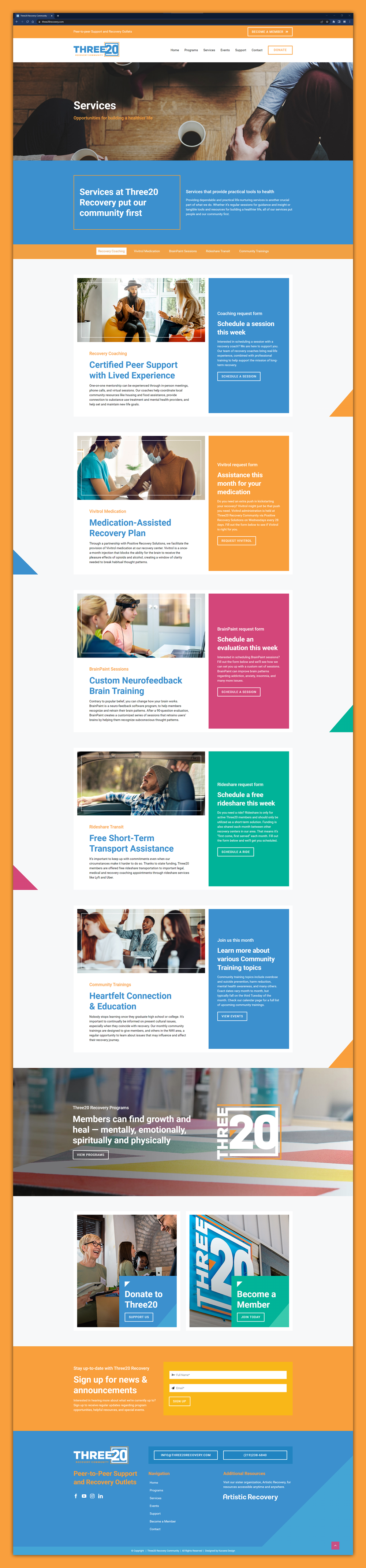 Three20 Recovery Community website design for services page