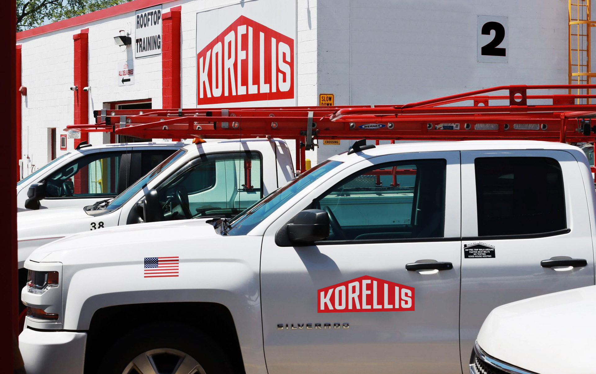 Korellis work trucks parked at HQ