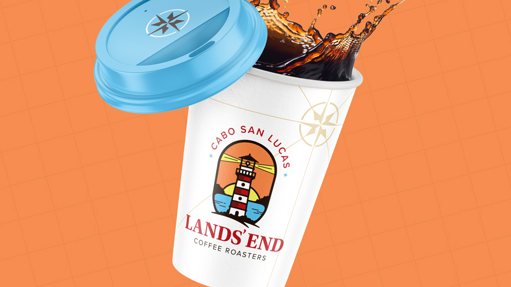 Lands End Coffee Roasters coffee cup label design