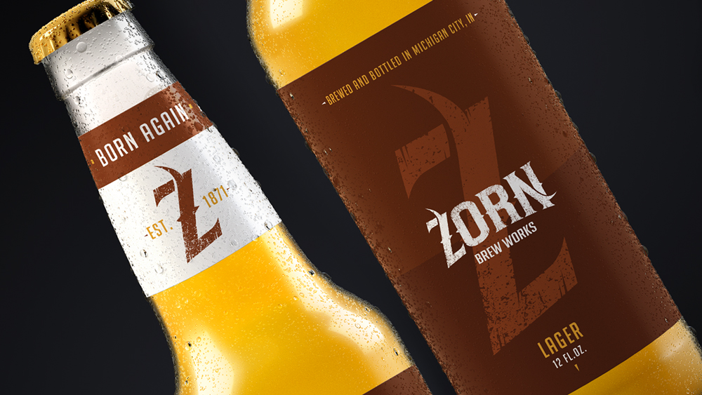 Zorn Brew Works beer bottle logo and package design