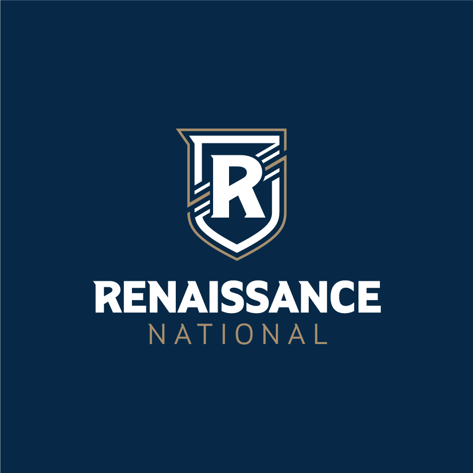 Renaissance National lettermark logo on blue