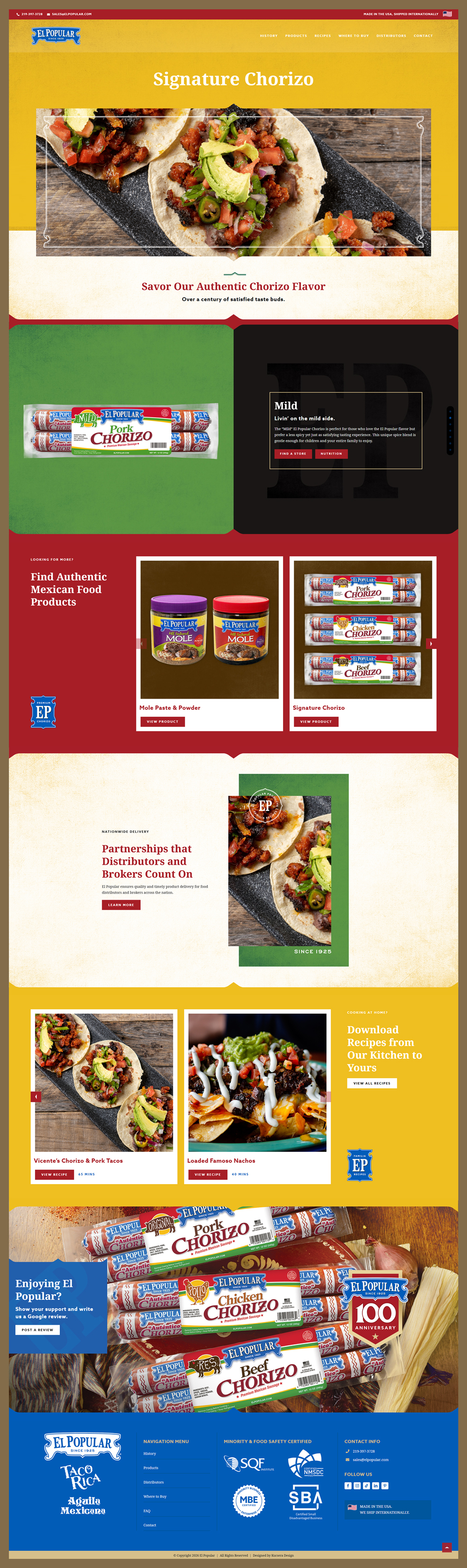 Website design for El Popular Signature Chorizo page