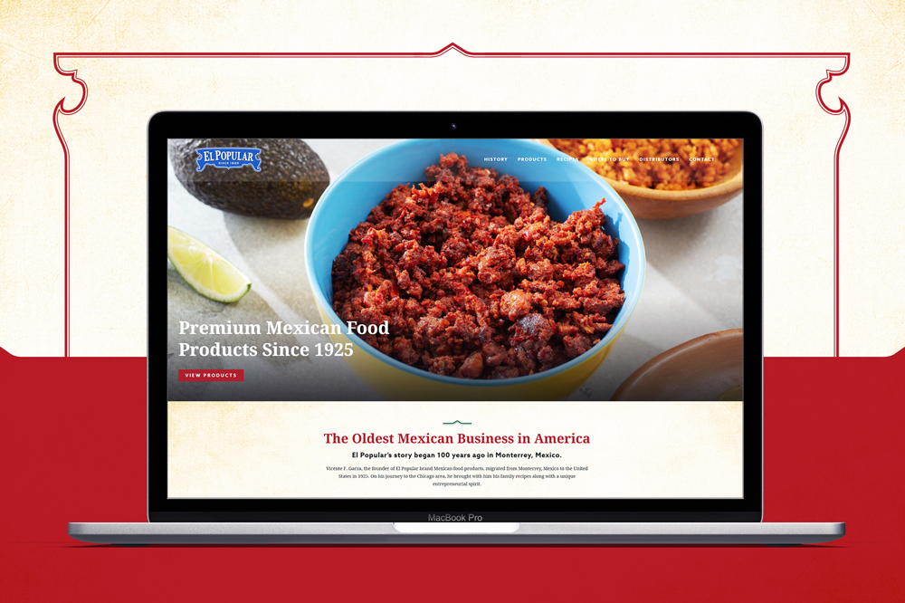 Laptop view of website design for a chorizo manufacturer in Northwest Indiana