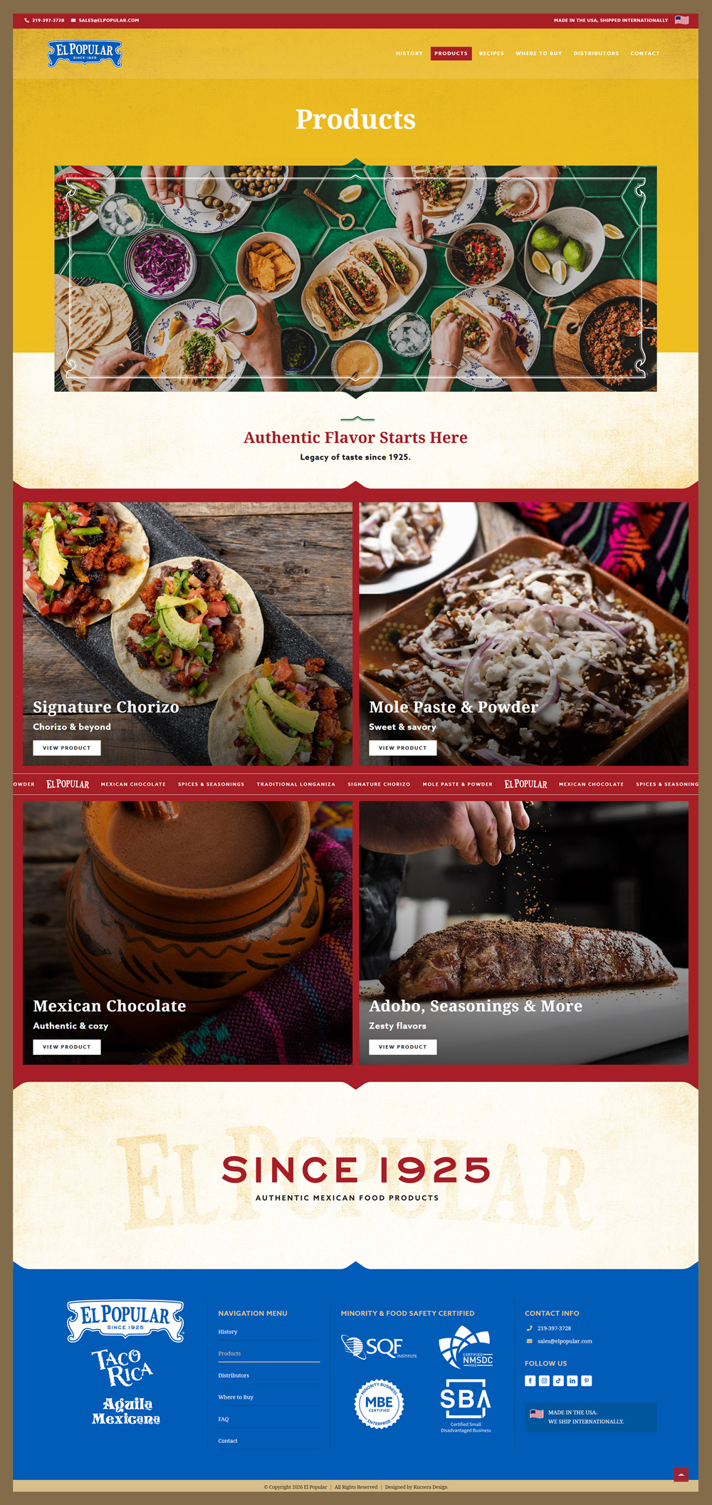 Website product page design for Mexican food company