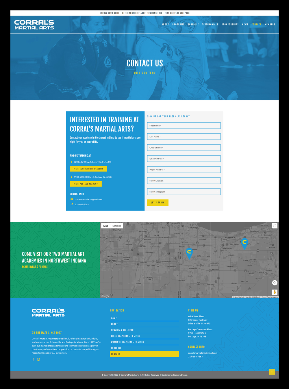 Corral's Martial Arts contact us page design