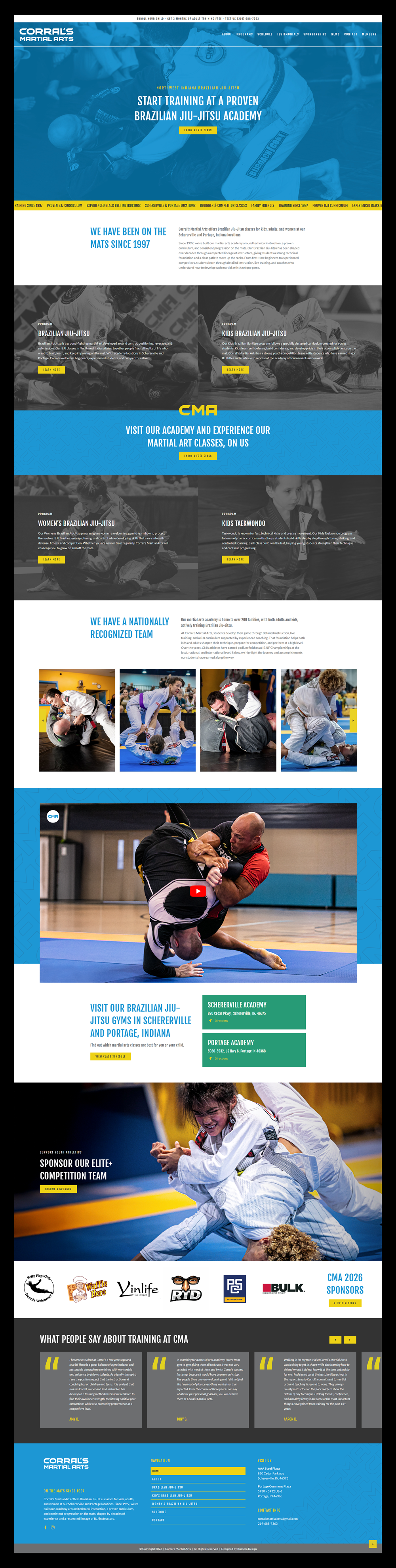 Corral's Martial Arts website homepage design