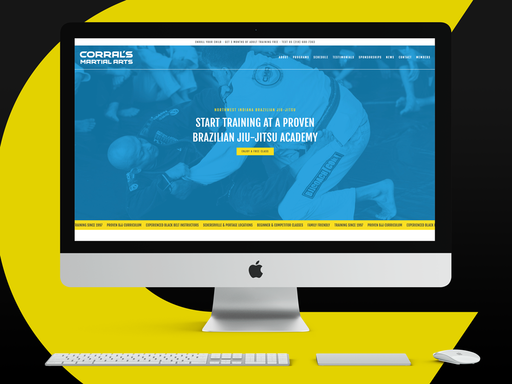 Website design of a homepage for a martial arts gym in Northwest Indiana